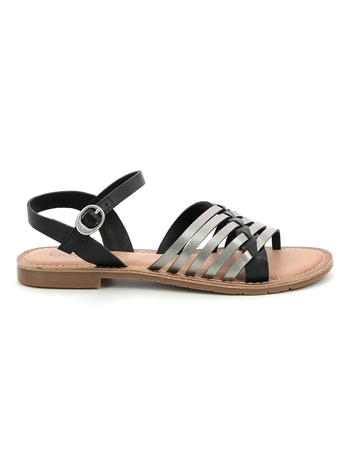 Kickers Leder-Sandalen "Etcetera" In Schwarz/ Silber
